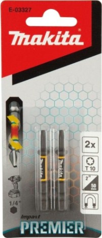Бита для заворачивания MAKITA E-03327 Impact Premier T10, 50 мм, E-form (MZ), 2 шт.