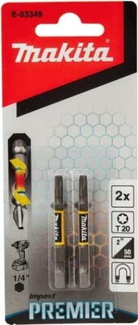 Бита для заворачивания MAKITA E-03349 Impact Premier T20, 50 мм, E-form (MZ), 2 шт.