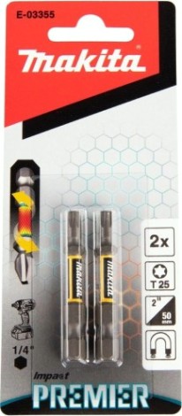 Бита для заворачивания MAKITA E-03355 Impact Premier T25, 50 мм, E-form (MZ), 2 шт.