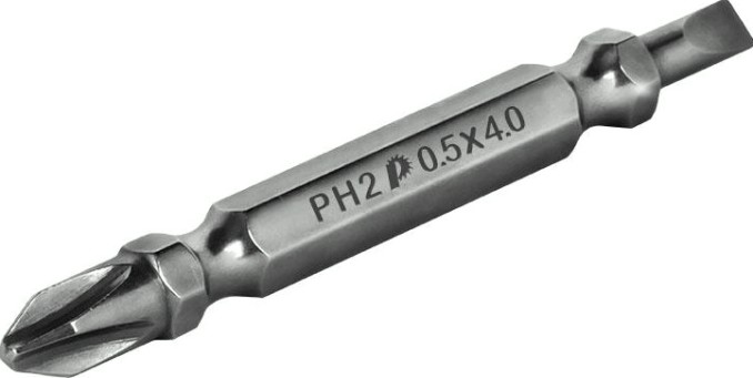 Бита для заворачивания ПРАКТИКА "Профи" двусторонняя PH-2 / SL 0.5x4х65мм отверточная (2шт) [776-546]
