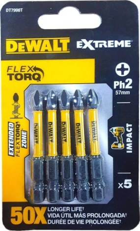 Бита для заворачивания ударная DeWALT РH2х57 мм (5шт) IMPACT TORSION DT7998T-QZ [DT7998T-QZ]