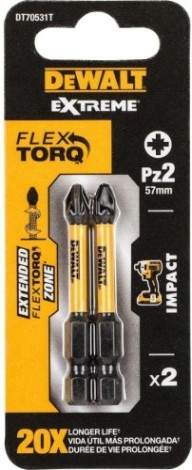 Бита для заворачивания ударная DeWALT РZ2х57 мм (2шт) IMPACT TORSION DT70531T [DT70531T-QZ]