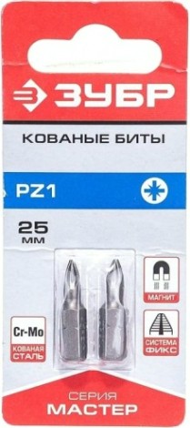 Бита для заворачивания ЗУБР МАСТЕР кованые, 1/4", pz1, 25мм, 2шт [26003-1-25-2]
