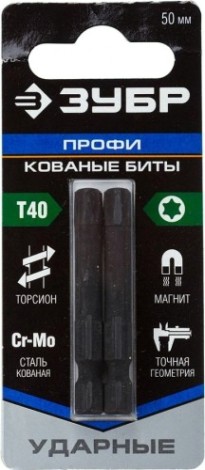 Бита для заворачивания ЗУБР ПРОФЕССИОНАЛ e 1/4", t40, 50мм, 2шт [26025-40-50-S2]