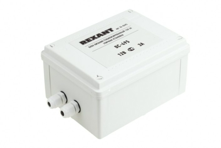 Блок питания REXANT 34-0495 стабилизированный 12В, 3А, уличная DC-495 Блок питания REXANT 34-0495 стабилизированный 12В, 3А, уличная DC-495