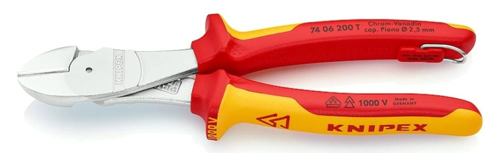 Бокорезы диэлектрические KNIPEX KN-7406200TBK особо мощные vde, 200 мм, хром, 2-комп. ручки Бокорезы диэлектрические KNIPEX KN-7406200TBK особо мощные vde, 200 мм, хром, 2-комп. ручки