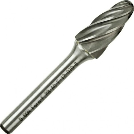 Бор-фреза по металлу D.BOR форма F парабола с закругленной головой ALU 12.0*2 хв. 6 мм [D-RB-AC-F-12-070-6]