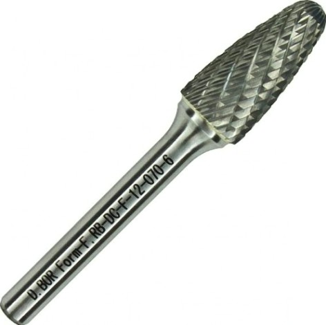 Бор-фреза по металлу D.BOR форма F парабола с закругленной головой DC 16.0*25 хв. 6 мм [D-RB-DC-F-16-070-6]