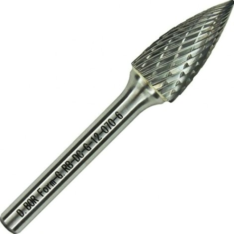 Бор-фреза по металлу D.BOR форма G парабола с заостренной головой DC 6.0*18/6 хв. 6 мм [D-RB-DC-G-06-063-6]