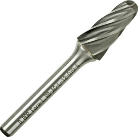 Бор-фреза по металлу D.BOR форма L конус с закругленной головой ALU 12.0*25/7 хв. 6 мм [D-RB-AC-L-12-070-6]