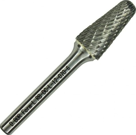 Бор-фреза по металлу D.BOR форма L конус с закругленной головой DC 16.0*30/75 хв. 6 мм [D-RB-DC-L-16-075-6]