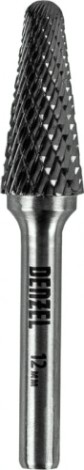 Бор-фреза по металлу Denzel тип-L твердосплавная, коническая закругленная, 12 мм [72071]