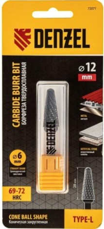 Бор-фреза по металлу Denzel тип-L твердосплавная, коническая закругленная, 12 мм [72071]
