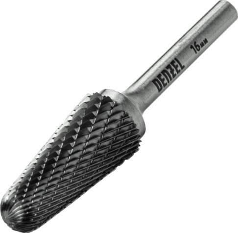 Бор-фреза по металлу Denzel тип-L твердосплавная, коническая закругленная, 16 мм [72073]
