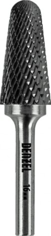 Бор-фреза по металлу Denzel тип-L твердосплавная, коническая закругленная, 16 мм [72073]