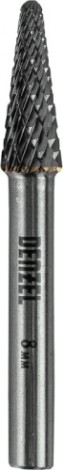 Бор-фреза по металлу Denzel тип-L твердосплавная, коническая закругленная, 8 мм [72067]