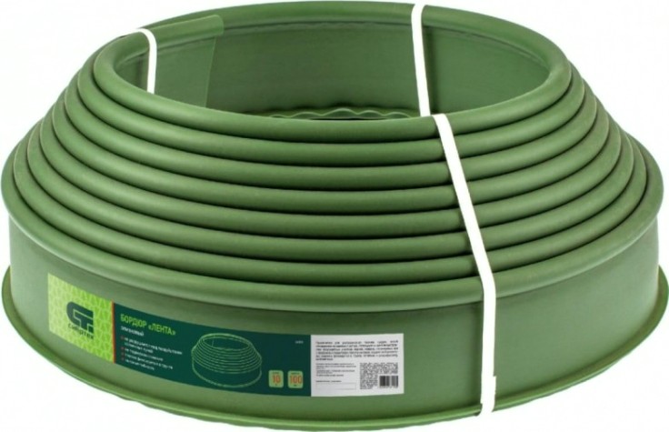 Бордюрная лента СИБРТЕХ 10х1000 см, полиэтиленовая, оливковая [64553]