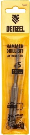 Бур SDS-plus Denzel Cobalt W-tip, 5x110 мм по бетону, двойная спираль [705003]