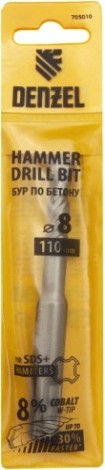 Бур SDS-plus Denzel Cobalt W-tip, 8x110 мм по бетону, двойная спираль [705010]