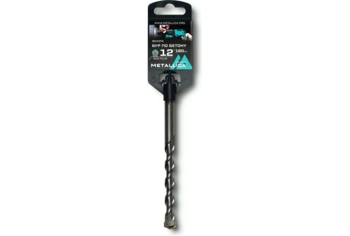 Бур SDS-plus METALLICA Optima 12х160/100 мм по бетону напайка с центром, 2 спирали [904374]