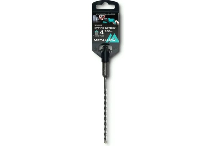 Бур SDS-plus METALLICA Optima 4х160/100 мм по бетону напайка с центром, 2 спирали [904008]
