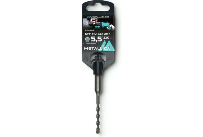 Бур SDS-plus METALLICA Optima 5,5х110/50 мм по бетону напайка с центром, 2 спирали [904046]