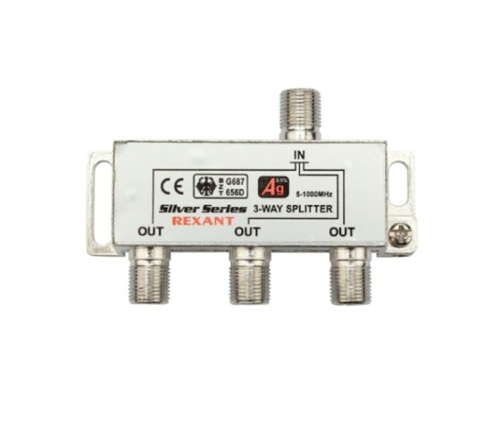 Делитель антенный REXANT 06-0046-C (3 TV) + (штекер F, 4 шт) 5-1000 МГц, F-тип металл