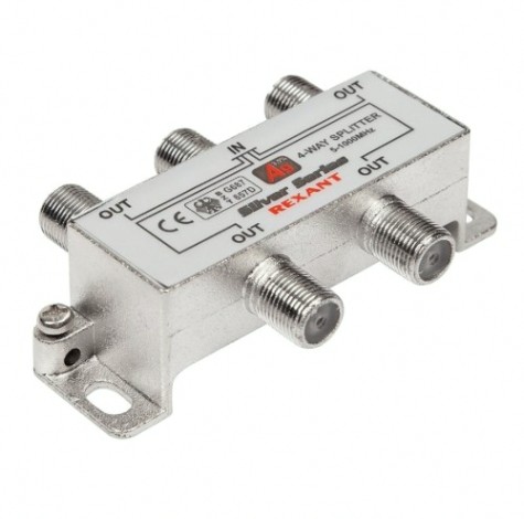 Делитель антенный REXANT 06-0047-C (4 TV) + (штекер F, 5 шт) 5-1000 МГц, F-тип металл