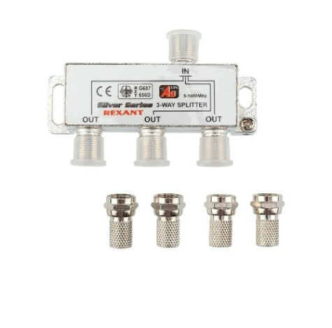 Делитель REXANT 05-6102 ТВх3 под F-разъем, 5-1000МГц, Silver