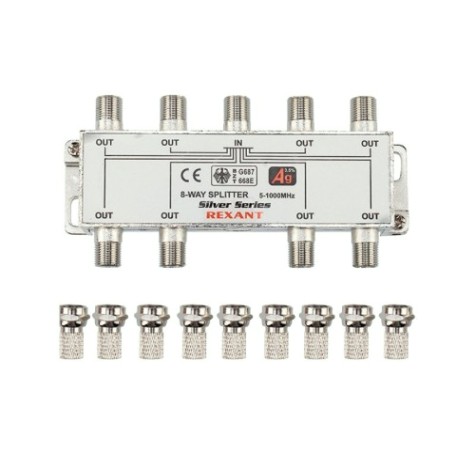 Делитель REXANT 05-6105 ТВх8 под F-разъем, 5-1000МГц, Silver