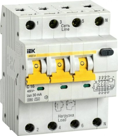 Дифференциальный автоматический выключатель IEK АВДТ34 C16 30мА [MAD22-6-016-C-30]