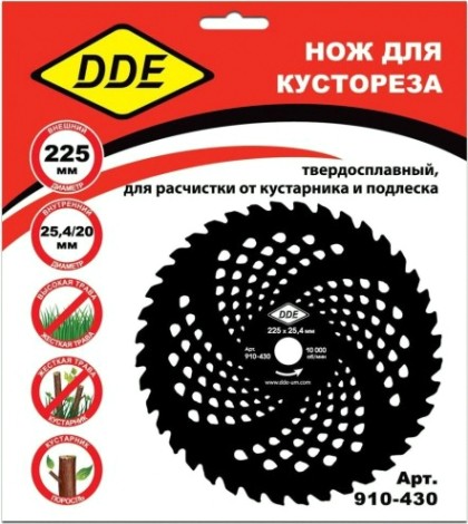 Диск кустореза DDE WOOD CUT твердосплавный (225х25,4/20 мм; 40 зубьев) [910-430]