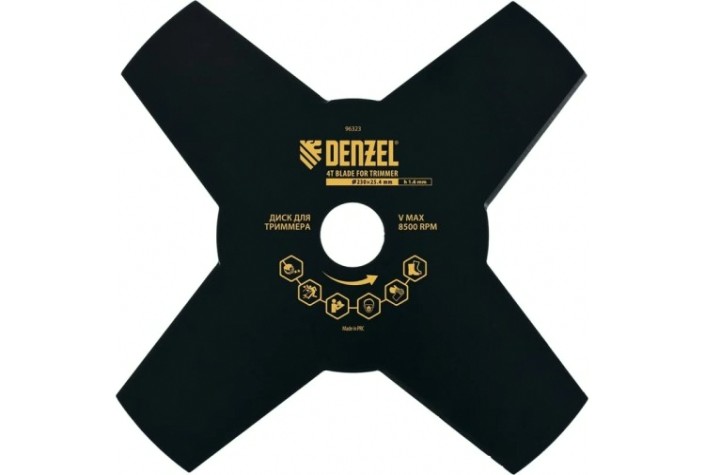 Диск кустореза Denzel 230х25,4 толщина 1,6 мм, 4 лезвия [96323]