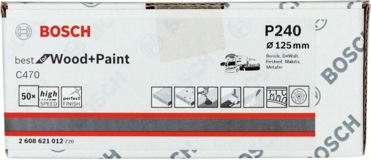 Диск на велюровой основе с отверстиями BOSCH 125 мм K 240 Best for Wood+Paint MULTIHOLE [2608621012]