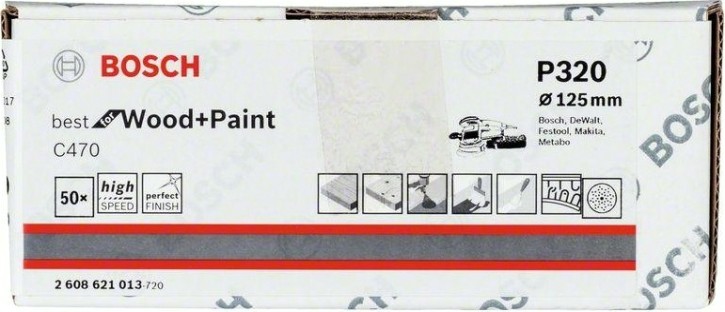 Диск на велюровой основе с отверстиями BOSCH 125 мм K 320 Best for Wood+Paint MULTIHOLE [2608621013]