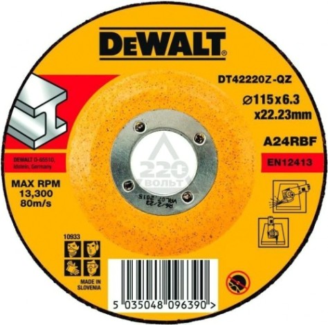 Диск шлифовальный по металлу DeWALT 115х6x22.2 мм тип 27 A24RBF DT42220Z-QZ [DT42220Z-QZ]