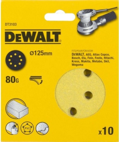 Диски на велюровой основе с отверстиями DeWALT DT3103-QZ 125 мм, 8 отв. G80 (10шт)