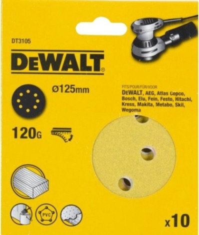 Диски на велюровой основе с отверстиями DeWALT DT3105-QZ 125 мм, 8 отв. G120 (10шт)