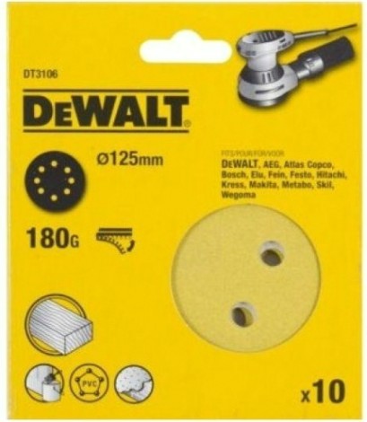 Диски на велюровой основе с отверстиями DeWALT DT3106-QZ 125 мм, 8 отв. G180 (10шт)