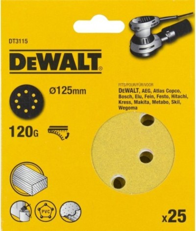 Диски на велюровой основе с отверстиями DeWALT DT3115-QZ 125 мм, 8 отв. G120