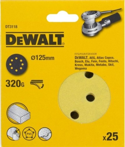 Диски на велюровой основе с отверстиями DeWALT DT3118-QZ 125 мм, 8 отв. G320