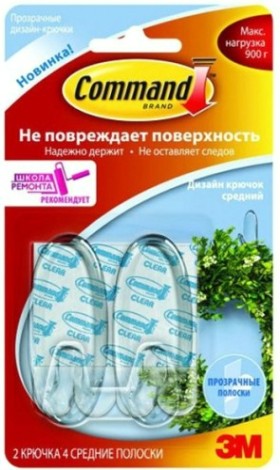 Дизайн-крючок средний 3M Command® (17091CLR) прозрачный 2 шт [7100108738]