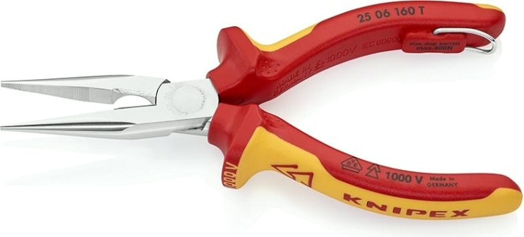 Длинногубцы диэлектрические KNIPEX 2506160T 160 мм с режущими кромками [KN-2506160T]