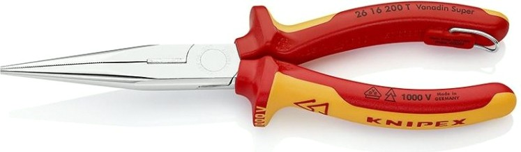 Длинногубцы диэлектрические KNIPEX 2616200T 200 мм с режущими кромками [KN-2616200T]