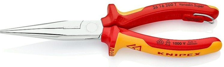 Длинногубцы диэлектрические KNIPEX 2616200TBK 200 мм с режущими кромками [KN-2616200TBK]