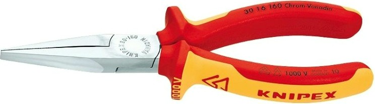 Длинногубцы диэлектрические KNIPEX 3016160 1000 V, 160 мм, с плоскими губками, зазватные губк [KN-3016160]