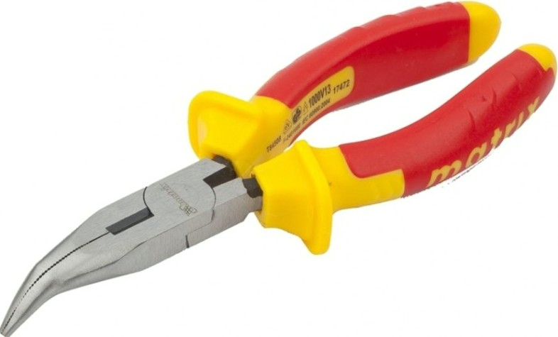 Длинногубцы диэлектрические MATRIX "Insulated" 160 мм, изогнутые, двухкомпонентные рукоятки 17472 [17472]