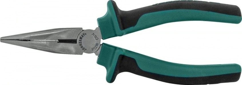 Длинногубцы JONNESWAY P1216 изогнутые с двухкомпонентными рукоятками, 160 мм [049414]