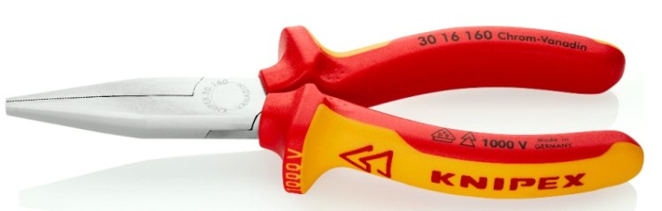 Длинногубцы KNIPEX KN-3016160SB VDE, плоские рифленные губки 46.5 мм, длина 160 мм Длинногубцы KNIPEX KN-3016160SB VDE, плоские рифленные губки 46.5 мм, длина 160 мм