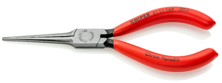 Длинногубцы KNIPEX KN-3111160SB острые, плоские, прямые гладкие губки, 55 мм Длинногубцы KNIPEX KN-3111160SB острые, плоские, прямые гладкие губки, 55 мм